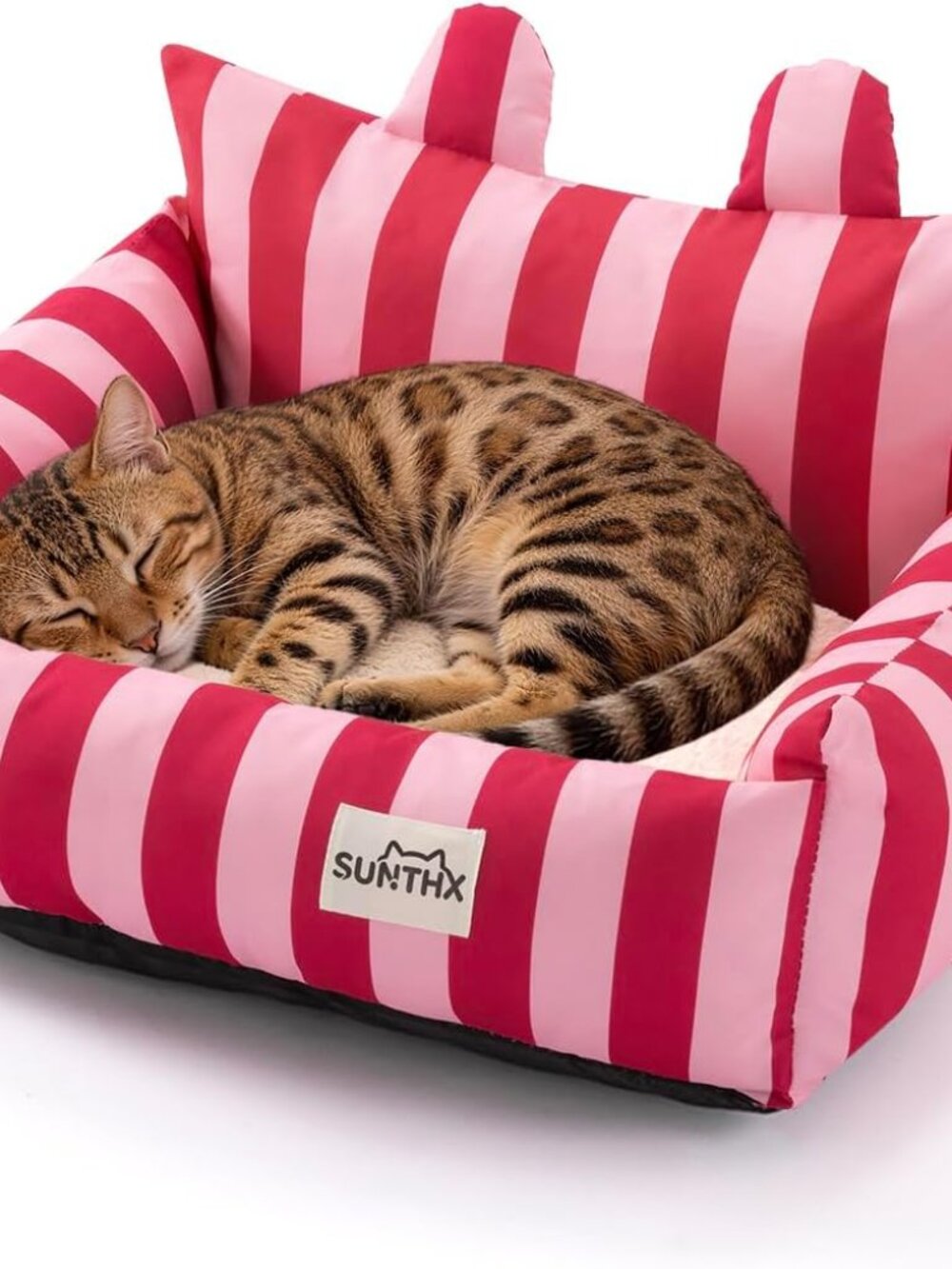 SUNTHX Cat Couch Bed for Indoor Cats/Cat Sofa/Red & Pink/Small